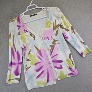 Pierri Cardigan Womens L Floral Sequin Beaded Fairy Colorful‎ Sweater Stretch